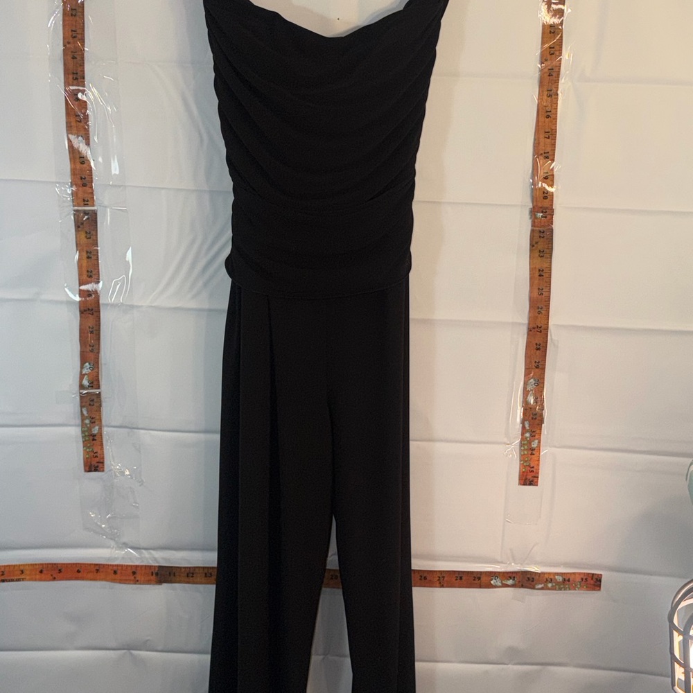 White House Black Market Black Jumpsuit (S) Ruched Wide Leg Elegant Evening - Picture 4 of 5